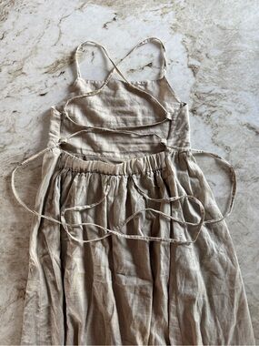 Linen Maxi Dress with Tie-Back Straps - Soft Beige